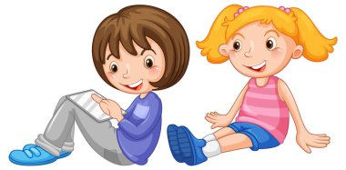Mutlu yüz çizim ile iki kız