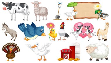 Çiftlik hayvanları ve ahır illüstrasyon