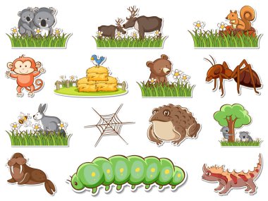 Vahşi hayvanların karikatür çizimleri.