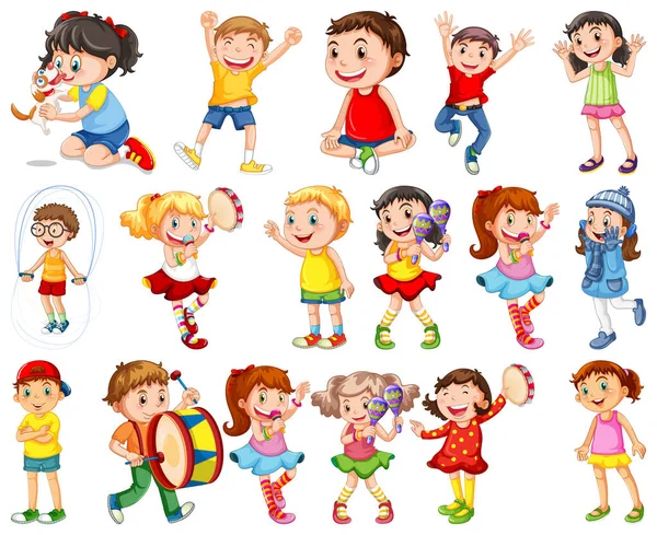 Ευτυχισμένα Παιδιά Κάνουν Διαφορετικά Πράγματα Εικονογράφηση — Διανυσματικό Αρχείο