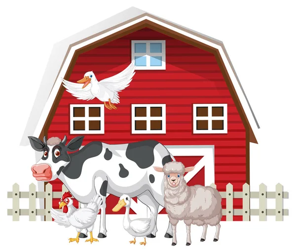 Tema Agricultura Con Ilustración Muchos Animales — Vector de stock