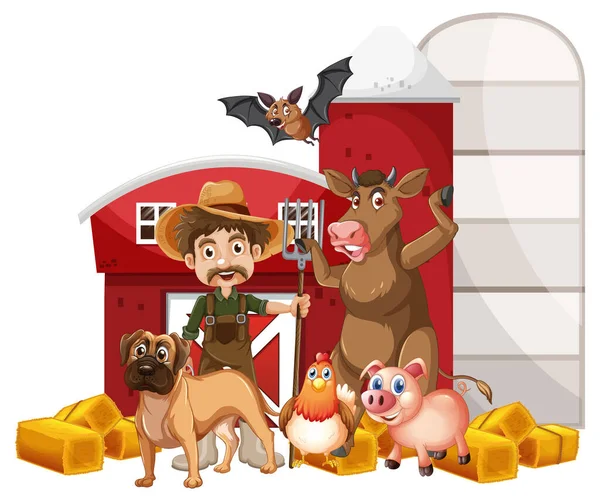 Farming Theme Farmer Animals Illustration — Stok Vektör