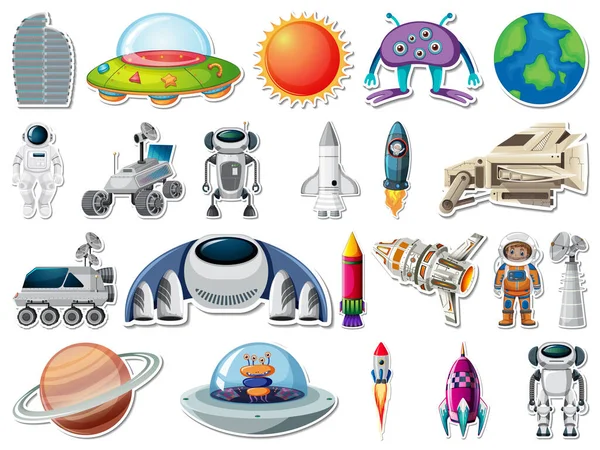 Sticker Set Outer Space Objects Astronauts Illustration — Stockový vektor