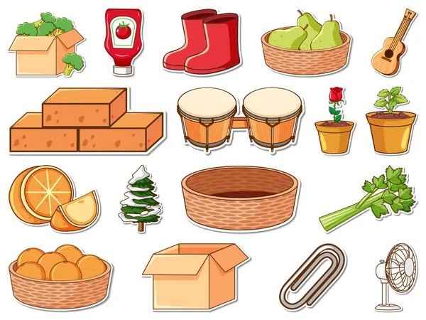 Karışık günlük nesneler çizimi etiketi