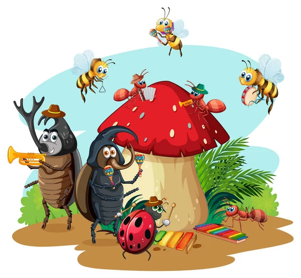 甲虫及蜜蜂组合卡通人物图解 — 图库矢量图片