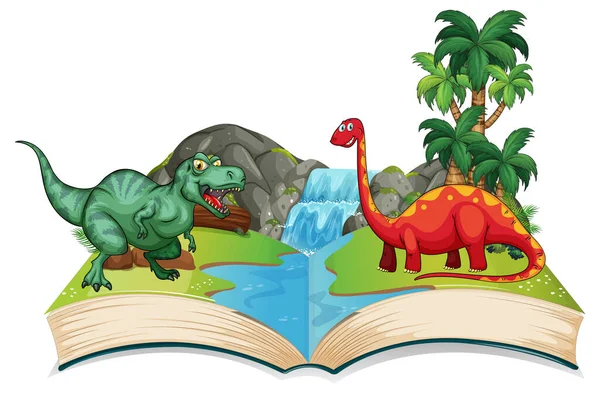 Ouvert Livre Avec Divers Dinosaures Dessin Animé Illustration — Image vectorielle