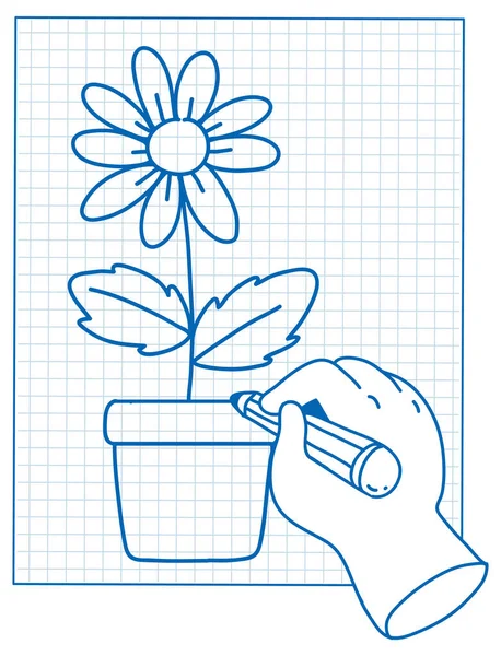 Skizzieren Blume Auf Gitterpapier Illustration — Stockvektor