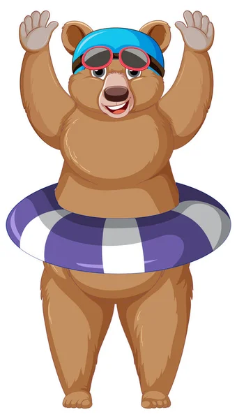 Милый Мультяшный Медведь Резиновым Кольцом Белом Фоне — стоковый вектор