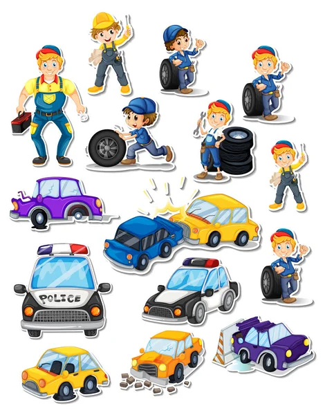 Sticker Set Professions Characters Objects Illustration —  Vetores de Stock