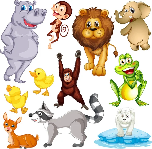 Leuke Dieren Cartoon Set Witte Achtergrond Illustratie — Stockvector