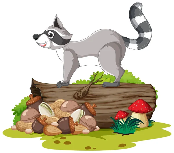 Cute Raccoon Standing Log Illustration — стоковый вектор