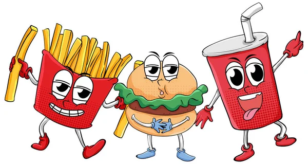 Fastfood Set Happy Face Illustration — Vettoriale Stock