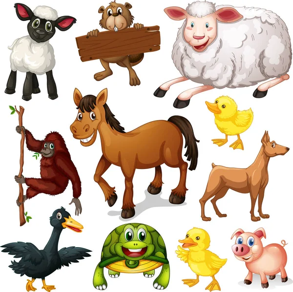 Beyaz arkaplan çiziminde sevimli hayvan karikatürü