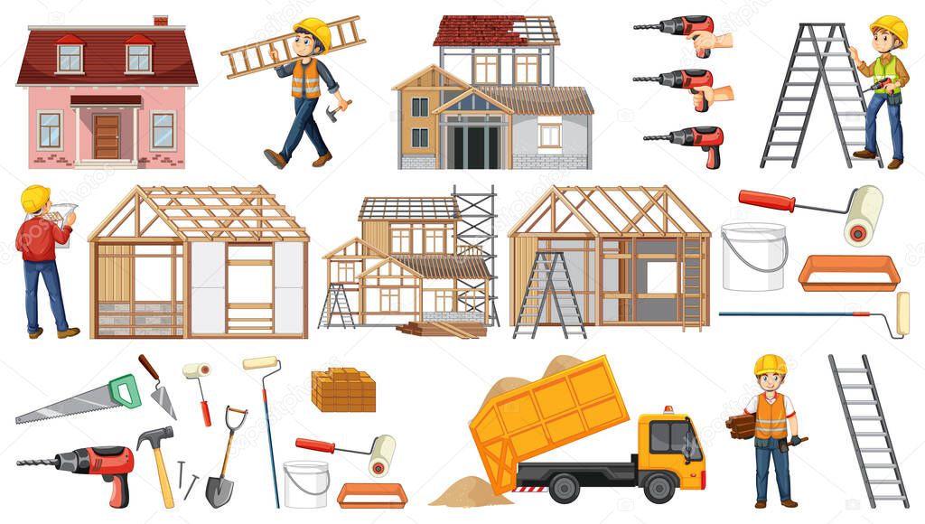 Set of construction site objects illustration