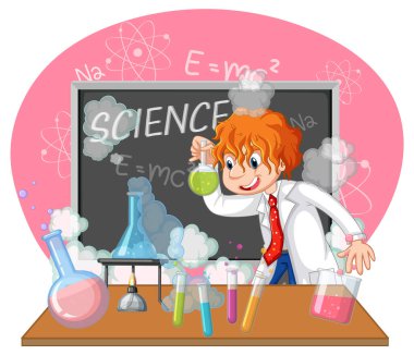 Laboratuvar illüstrasyonunda komik bilim adamı deneyi