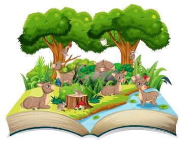 Orman illüstrasyonunda pek çok geyik