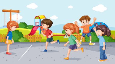Happy children playing on playground illustration