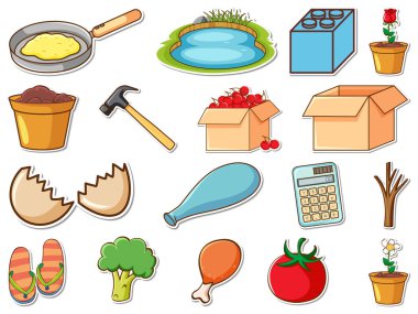 Sticker set of mixed daily objects illustration