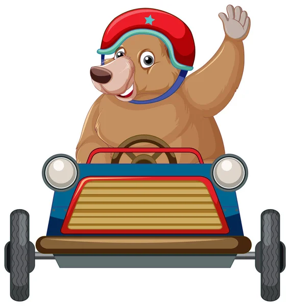 Brown Bear Driving Small Car Illustration — стоковий вектор