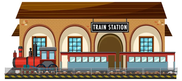 Сцена Залізничної Станції Паровозною Ілюстрацією — стоковий вектор