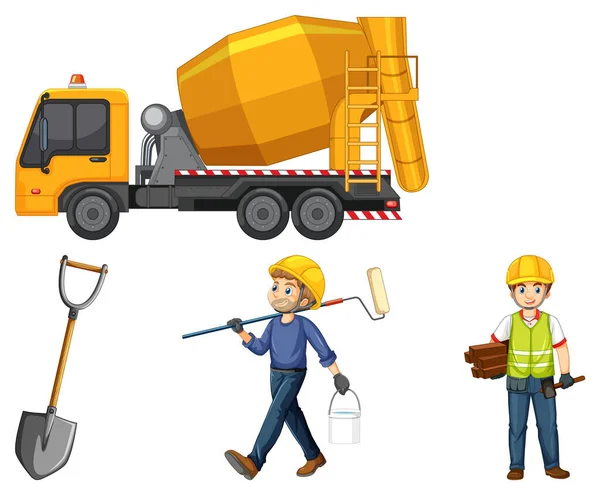 Construction Worker Set Truck Man Illustration — ストックベクタ