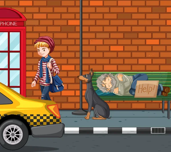 Homeless People City Illustration — Stockvektor