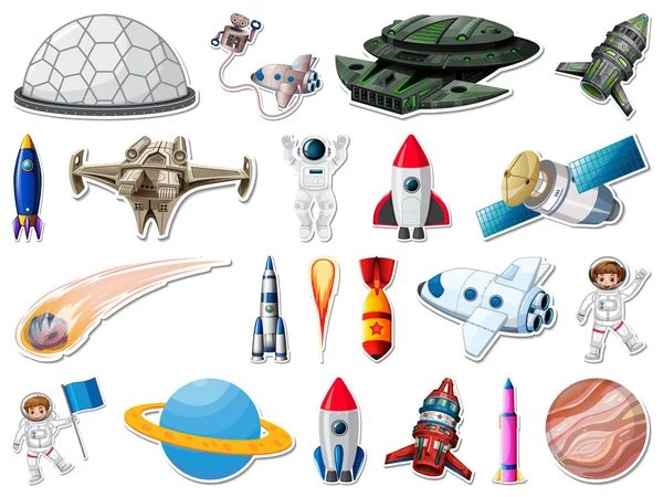 Sticker Set Outer Space Objects Astronauts Illustration — Stok Vektör