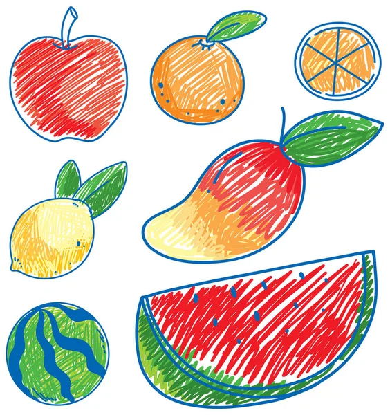 Coloured Hand Drawn Fruits Collection Illustration — Stockový vektor