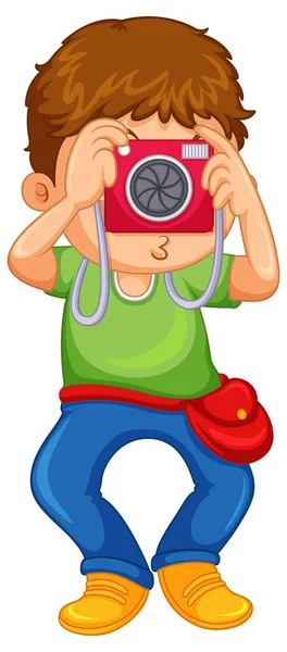 Boy Holding Camera Taking Picture Illustration — Archivo Imágenes Vectoriales