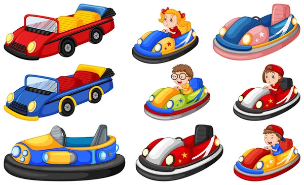 Conjunto Niños Montando Kart Ilustración — Vector de stock