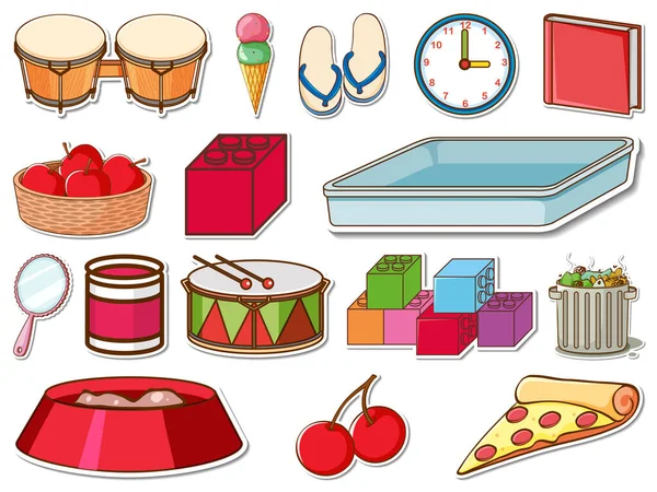 Sticker Set Mixed Daily Objects Illustration — Stockvector