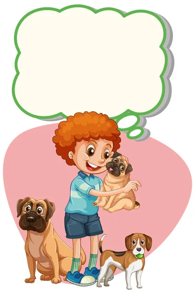 Πρότυπο Φούσκα Ομιλία Αγόρι Και Σκυλιά Εικονογράφηση — Διανυσματικό Αρχείο