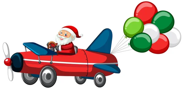 サンタクロースは赤い飛行機の漫画のイラストを運転 — ストックベクタ