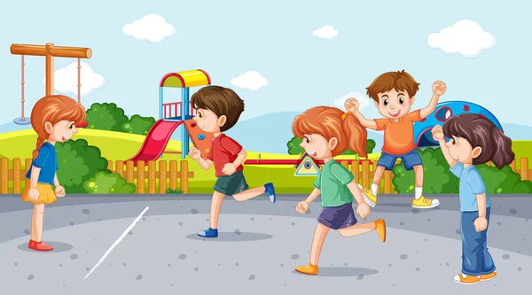 Happy Children Playing Playground Illustration — Stock Vector