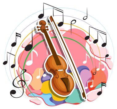 Müzik melodisi sembollü keman çizimi