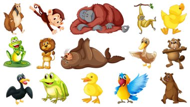 Birçok vahşi hayvanlar üzerinde beyaz arka plan illüstrasyon