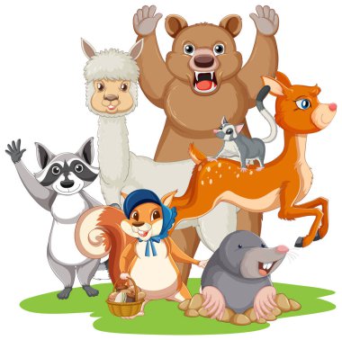 Mutlu yüzlü bir sürü hayvan