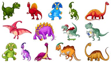 Beyaz arka plan illüstrasyon üzerinde birçok dinozorlar