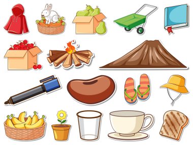 Karışık günlük nesneler çizimi etiketi