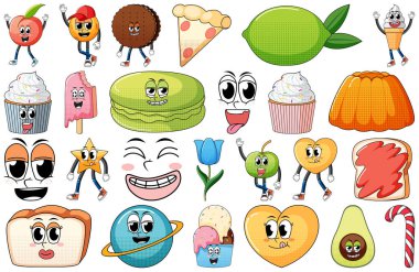 Beyaz arkaplanda klasik yemek karikatürü olan yüz ifadesi.