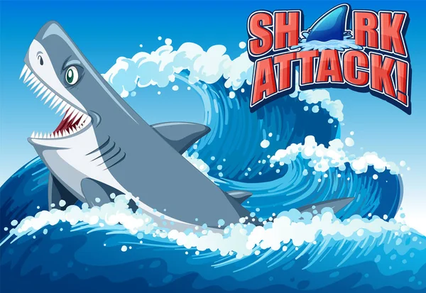 Concepto Banner Ataque Tiburón Con Ilustración Agresiva Tiburón — Vector de stock