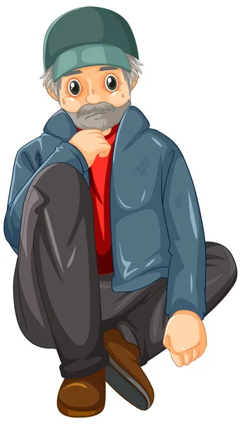 Homeless Old Man Cartoon Character Illustration — Stok Vektör