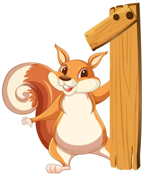 Squirrel Attached Number One Illustration — Stock Vector