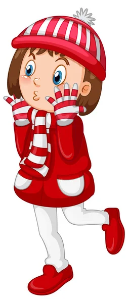 Cute Girl Winter Outfit Cartoon Illustration — стоковый вектор