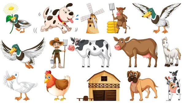 農場の動物や納屋の図 — ストックベクタ