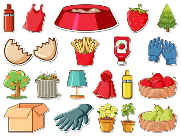 Sticker Set Mixed Daily Objects Illustration — Stockvector