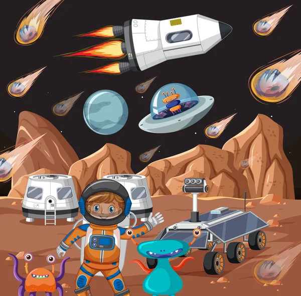 Astronaut Aliens Planet Illustration — Stockvektor