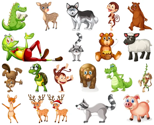 Conjunto Ilustración Personajes Dibujos Animados Animales — Vector de stock