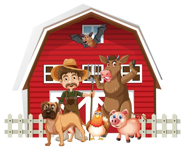Zemědělské Téma Mnoha Zvířat Ilustrace — Stockový vektor