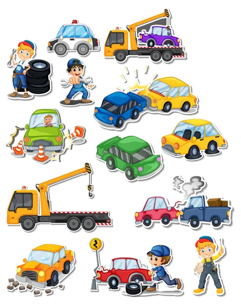 Sticker Set Professions Characters Objects Illustration —  Vetores de Stock